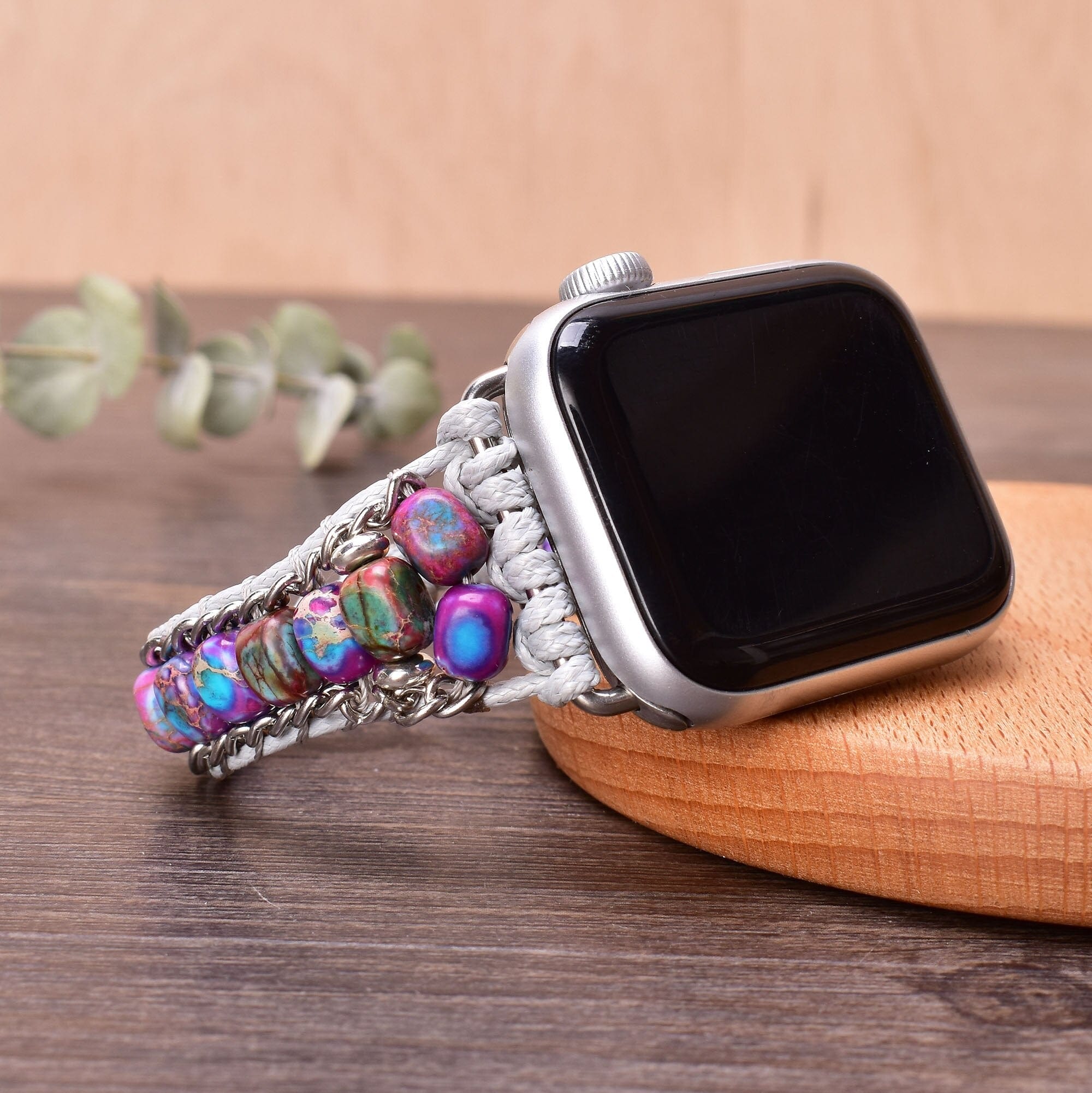 Bracelet Apple Watch En Jaspe Bleu Violet