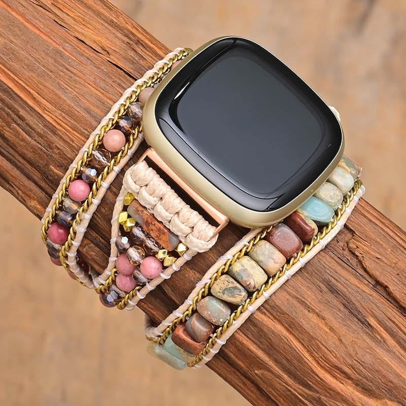 Bracelet Montre Fitbit Versa 2 ou 3 - Rhodonite & Jaspe Océan